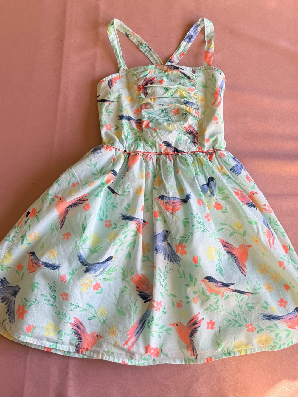 Mint Green Bird-Print Fully Lined Sundress Girls